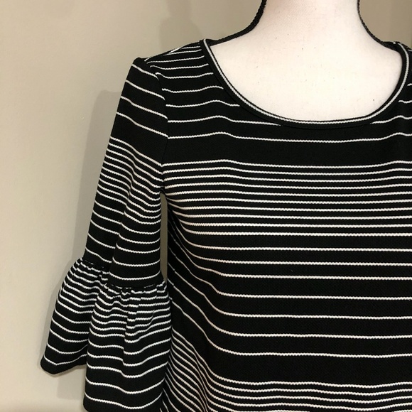 *MAX STUDIO* Black White Stripe Bell Sleeve Dress Size XS - Picture 4 of 7